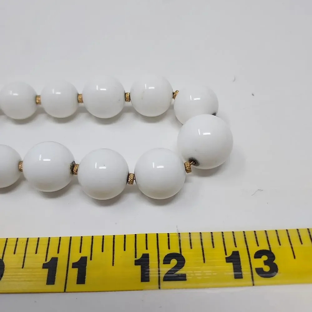 Vintage Monet White Gold Graduated Beaded Necklace Signed 26